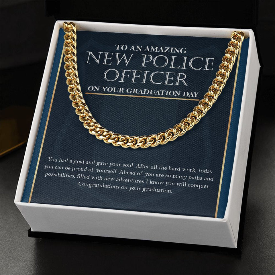 "Gave Your Soul" Amazing New Police Officer Graduation Necklace Gift From Mom Dad Grandparents Bestfriend Cuban Link Chain Jewelry Box