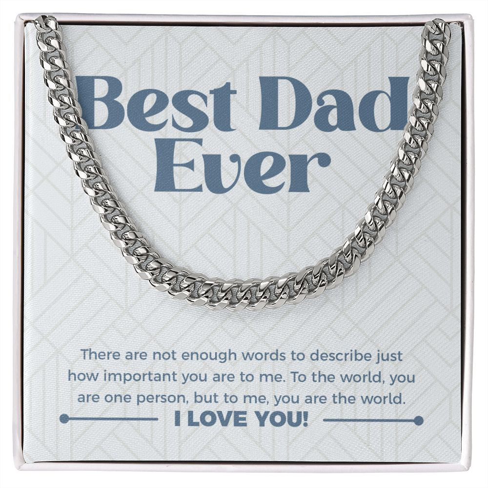 "You are the World" Best Ever Dad Necklace Gift From Daughter Son Cuban Link Chain Jewelry Box Fathers Day Birthday Christmas Valentines