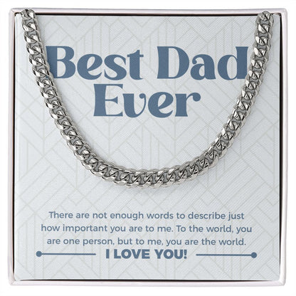 "You are the World" Best Ever Dad Necklace Gift From Daughter Son Cuban Link Chain Jewelry Box Fathers Day Birthday Christmas Valentines