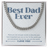 "You are the World" Best Ever Dad Necklace Gift From Daughter Son Cuban Link Chain Jewelry Box Fathers Day Birthday Christmas Valentines