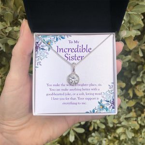 "World A Brighter Place" Incredible Sister Necklace Gift From Sis Brother Eternal Hope Pendant Jewelry Box Birthday Christmas Valentines Wedding