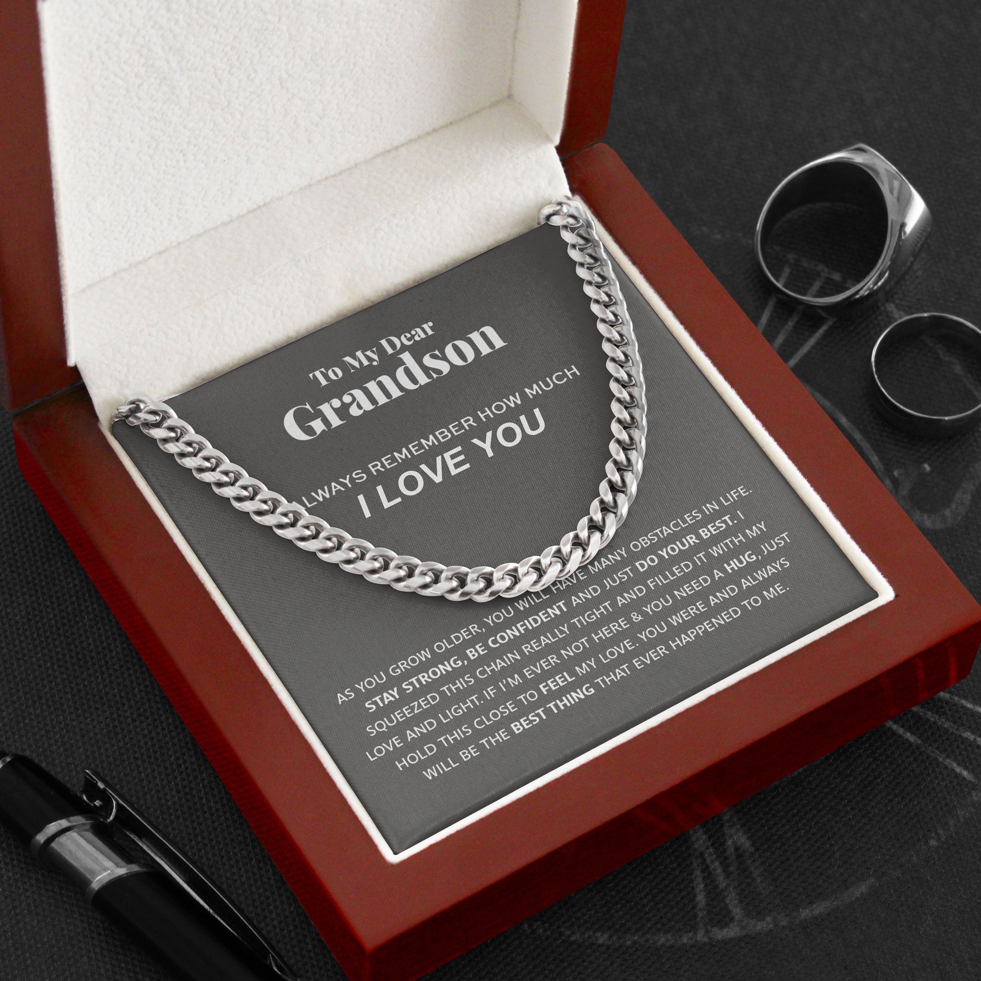 Necklace for Grandson - To My Dear Grandson Necklace I Love You, Gift for Grandson Cuban Link Chain Necklace