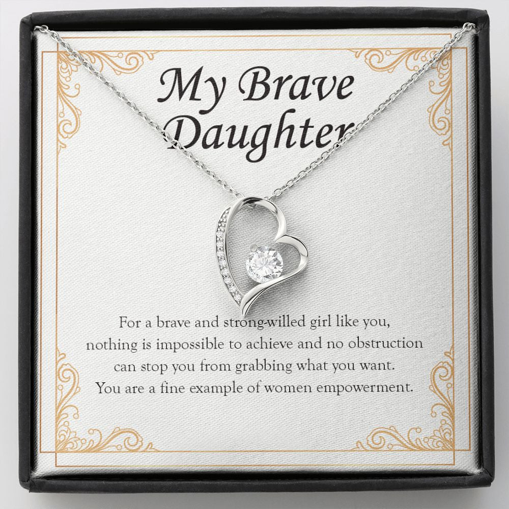 "Brave Strong-Willed Girl" Brave Daughter Necklace Gift From Mom Dad Forever Love Pendant Jewelry Box Birthday Graduation Christmas New Year