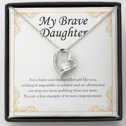 "Brave Strong-Willed Girl" Brave Daughter Necklace Gift From Mom Dad Forever Love Pendant Jewelry Box Birthday Graduation Christmas New Year