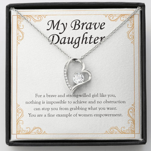 "Brave Strong-Willed Girl" Brave Daughter Necklace Gift From Mom Dad Forever Love Pendant Jewelry Box Birthday Graduation Christmas New Year