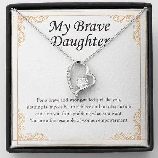 "Brave Strong-Willed Girl" Brave Daughter Necklace Gift From Mom Dad Forever Love Pendant Jewelry Box Birthday Graduation Christmas New Year