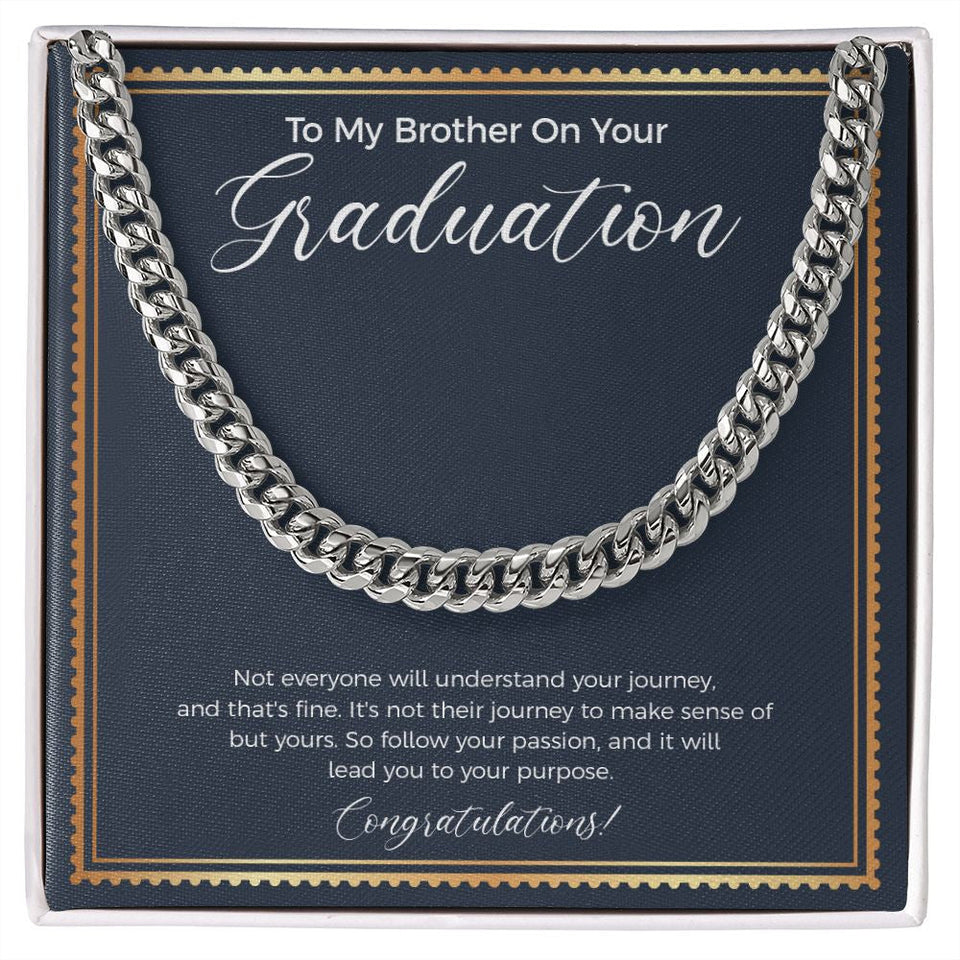 "Follow Your Passion" Brother Graduation Necklace Gift From Sister Sibling Cuban Link Chain Jewelry Box