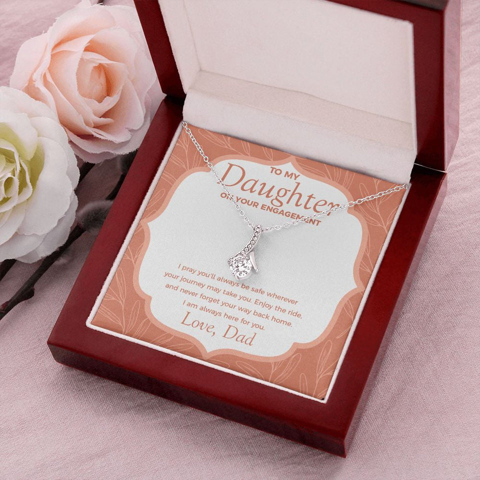 "Way Back Home" Daughter Engagement Necklace Gift From Dad Mom Parents Alluring Beauty Pendant Jewelry Box