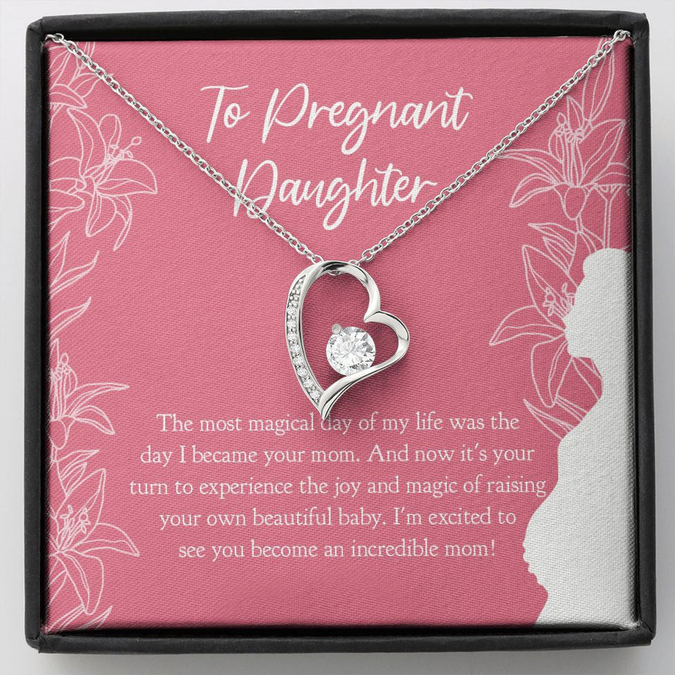 "Most Magical Day Of Your Life" Pregnant Daughter Necklace Gift From Mom Dad Forever Love Pendant Jewelry Box Baby Shower