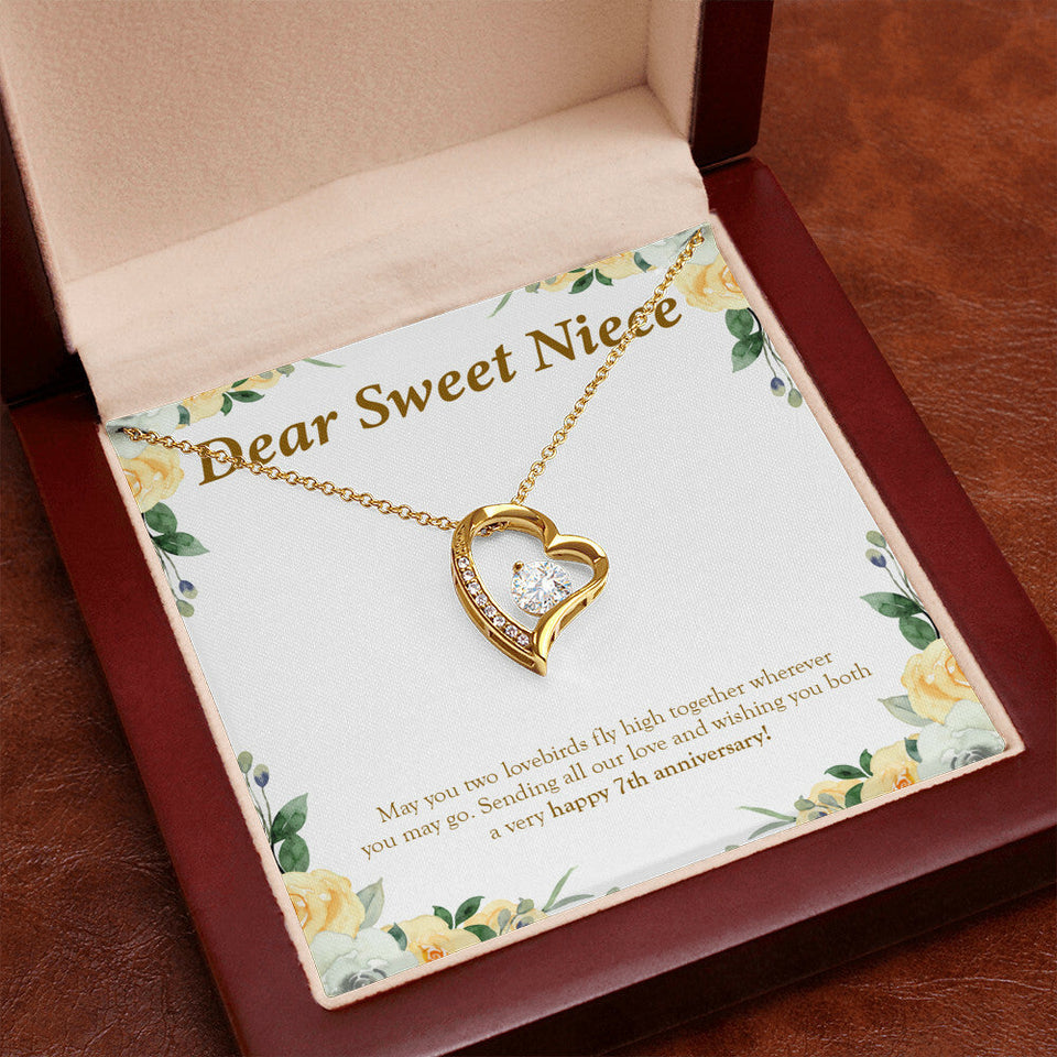 "May You Two Fly High" Sweet Niece 7th Wedding Anniversary Necklace Gift From Uncle Aunt Forever Love Pendant Jewelry Box