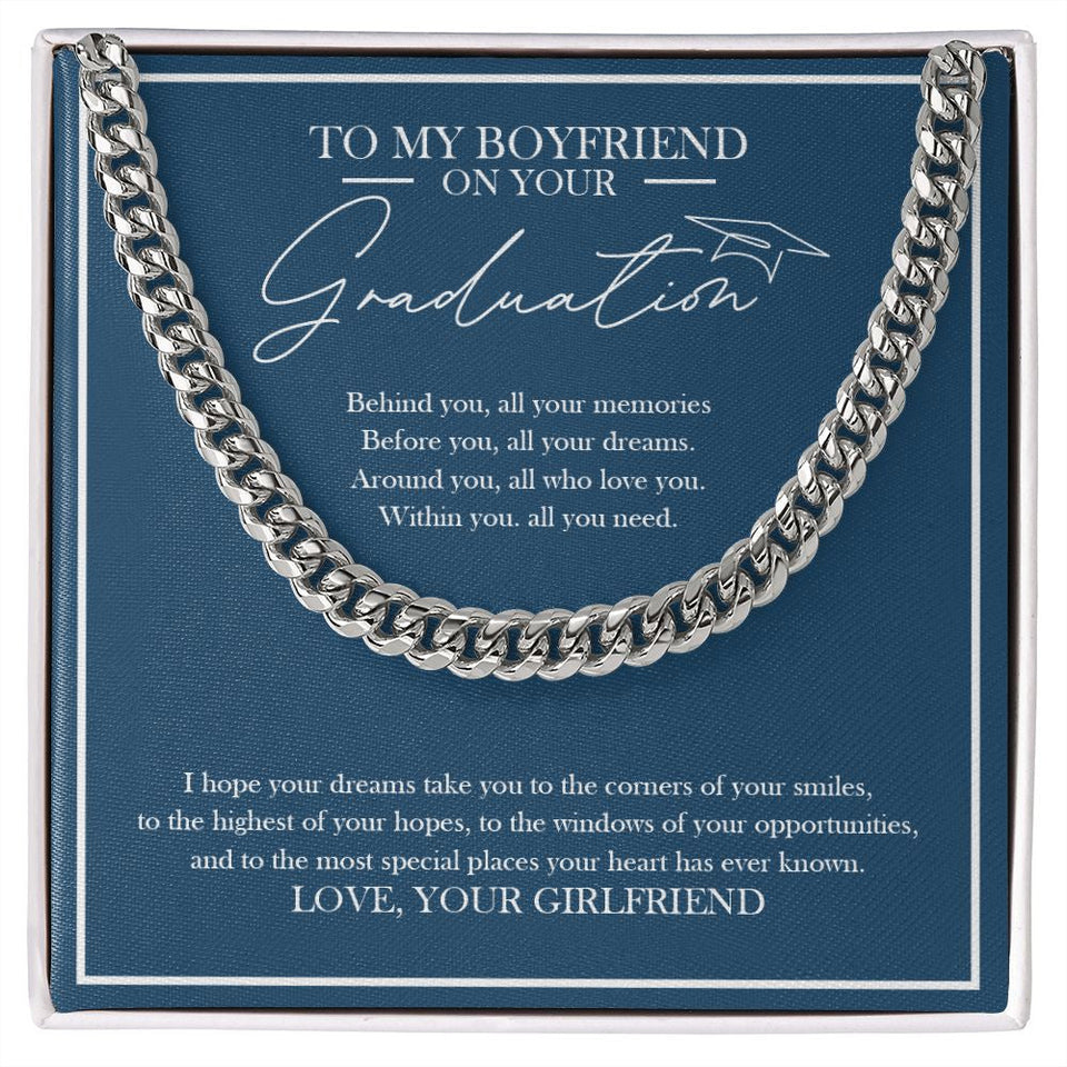 "The Highest Of Your Hopes" Boyfriend Graduation Necklace Gift From Girlfriend Cuban Link Chain Jewelry Box