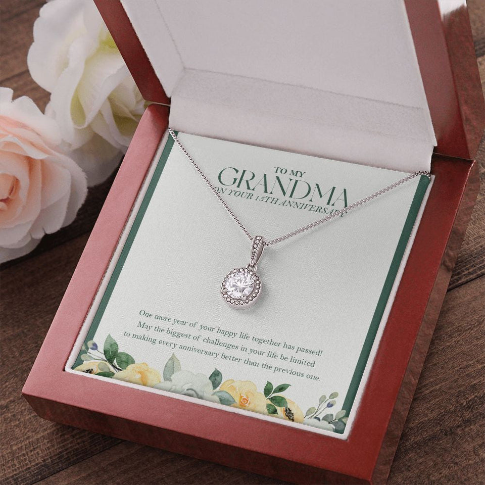 "One More Happy Life Together" Grandma 15th Wedding Anniversary Necklace Gift From Granddaughter Grandson Eternal Hope Pendant Jewelry Box