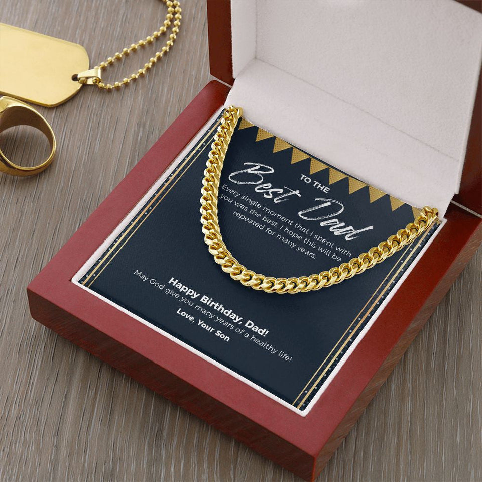 "The Best Moment" Best Dad Birthday Necklace Gift From Son Cuban Link Chain Jewelry Box