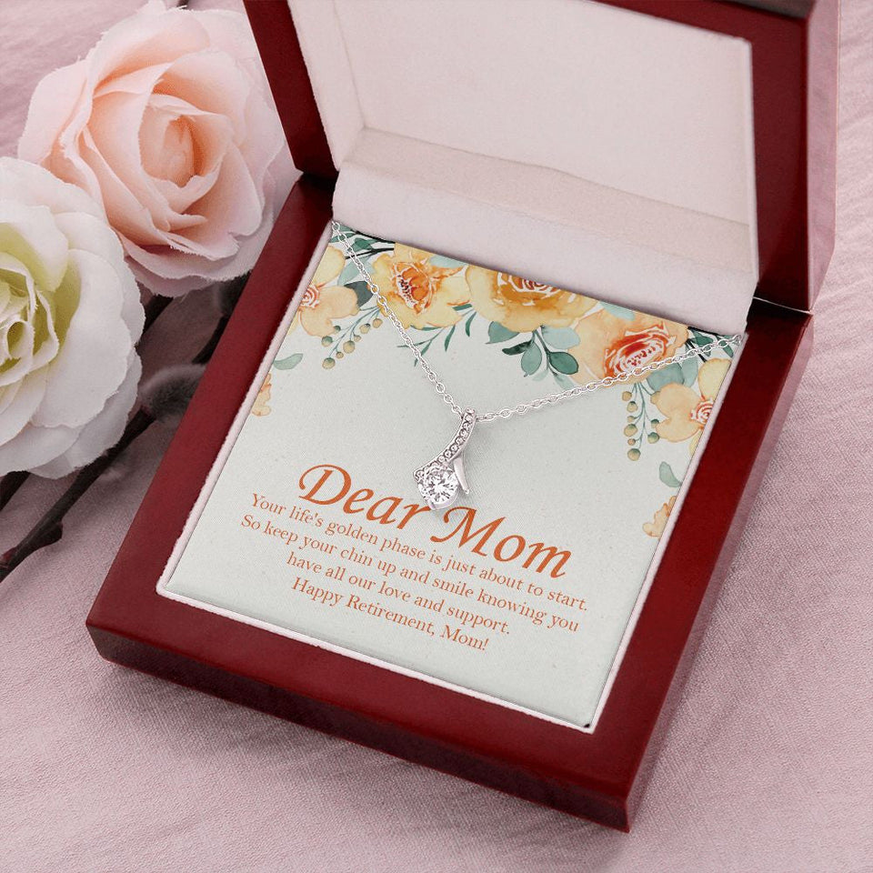 "Life's Golden Phase" Mom Retirement Necklace Gift From Son Daughter Children Alluring Beauty Pendant Jewelry Box