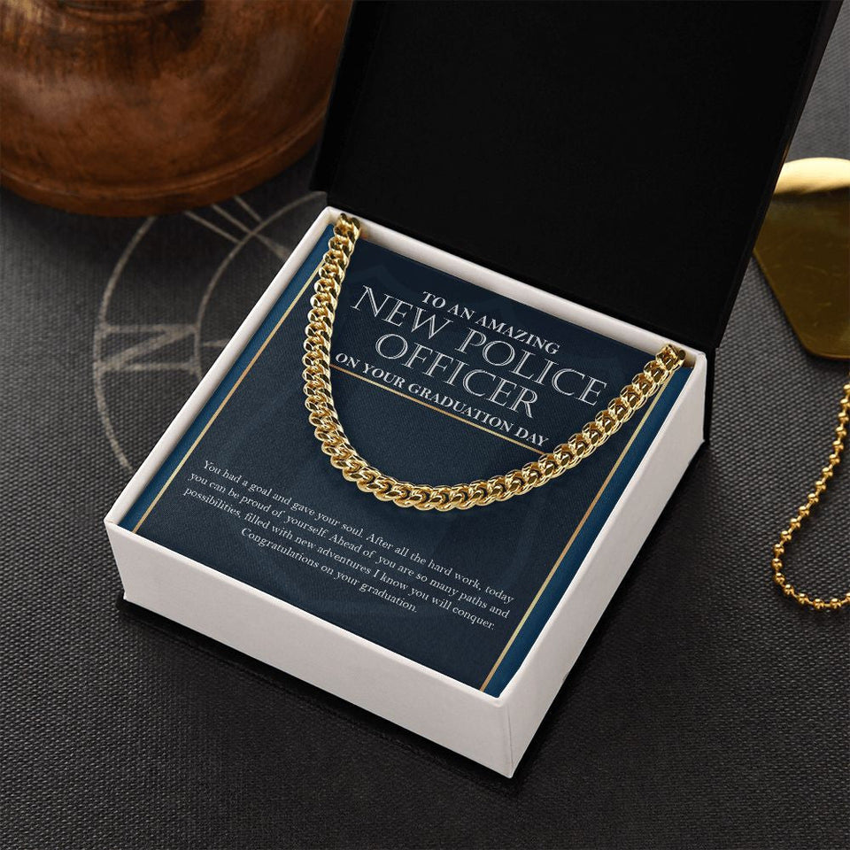 "Gave Your Soul" Amazing New Police Officer Graduation Necklace Gift From Mom Dad Grandparents Bestfriend Cuban Link Chain Jewelry Box