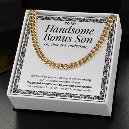 "Proud Of You Too" Handsome Bonus Son 3rd Wedding Anniversary Necklace Gift From Mom Dad Cuban Link Chain Jewelry Box