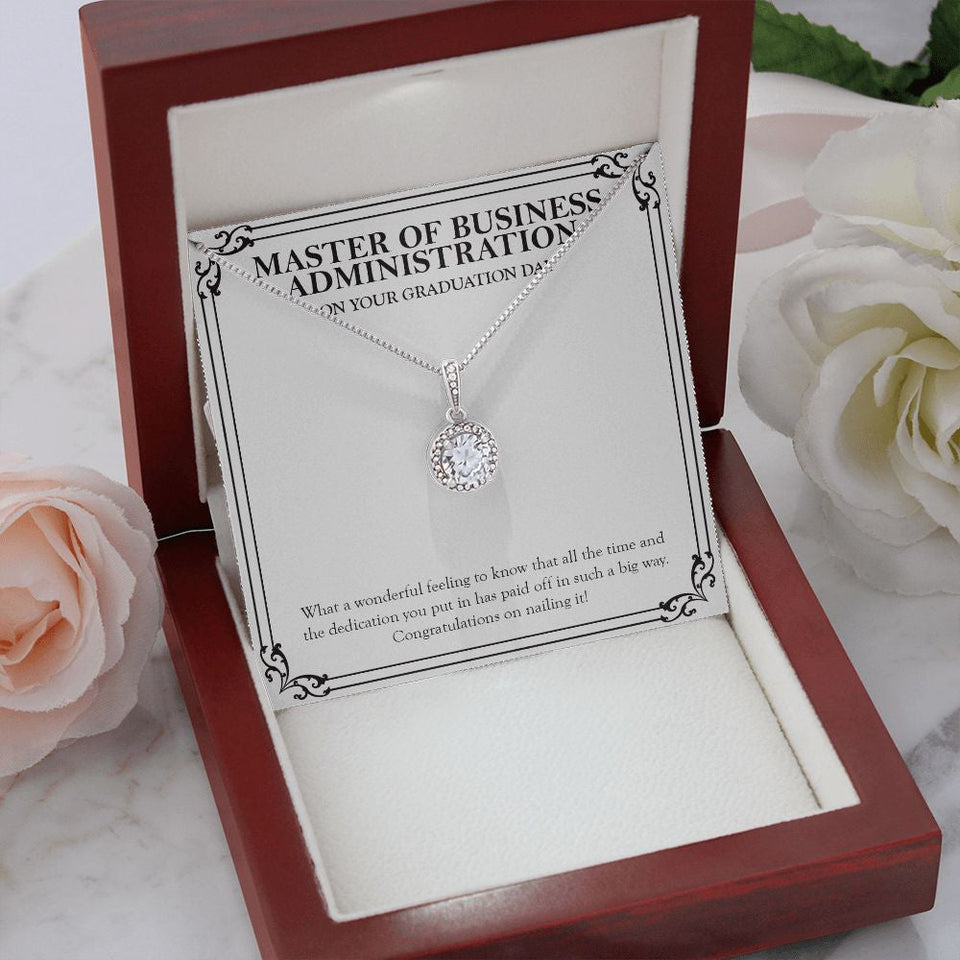 "Time And Dedication" Master of Business Administration Graduation Necklace Gift From Mom Dad Sister Brother Bestfriend Teacher Eternal Hope Pendant Jewelry Box