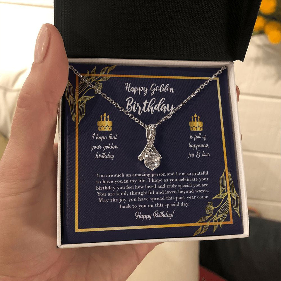 "Happiness, Joy, and Love" Golden Birthday Necklace Gift From Daughter Son Friends Co-Worker Alluring Beauty Pendant Jewelry Box