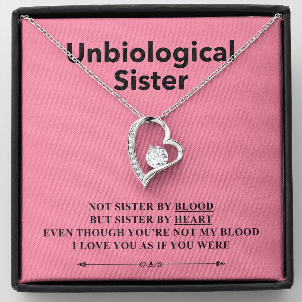 "Not My Blood" Unbiological Sister Necklace Gift From Step-Sister Bestfriend BFF Forever Love Pendant Jewelry Box Birthday New Year Christmas Graduation
