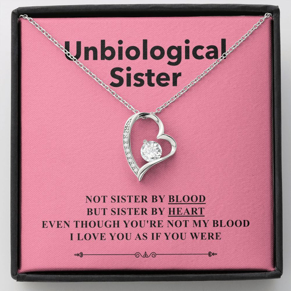 "Not My Blood" Unbiological Sister Necklace Gift From Step-Sister Bestfriend BFF Forever Love Pendant Jewelry Box Birthday New Year Christmas Graduation