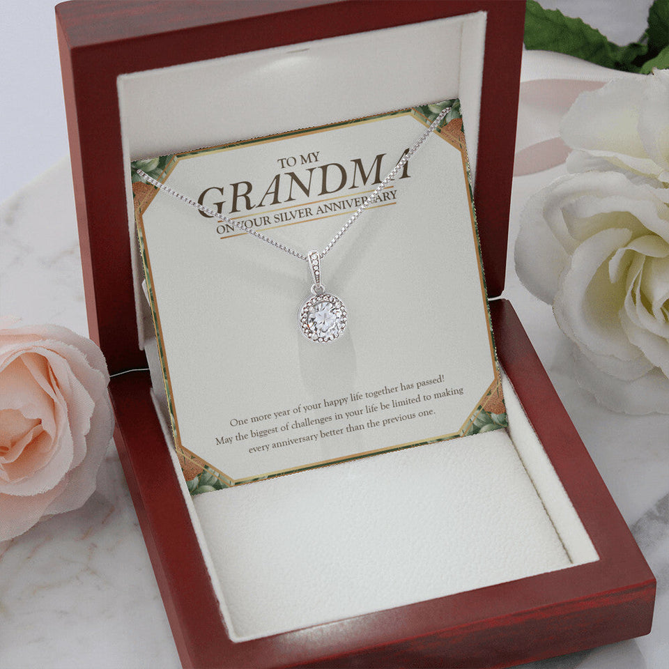 "Better Than The Previous One" Grandma Silver Wedding Anniversary Necklace Gift From Granddaughter Grandson Eternal Hope Pendant Jewelry Box