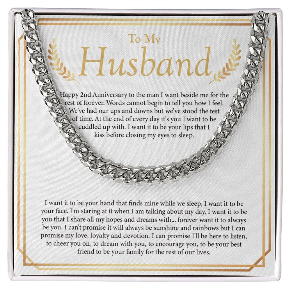"Best Friend For The Rest Of Our Lives" Husband 2nd Wedding Anniversary Necklace Gift From Wife Cuban Link Chain Jewelry Box
