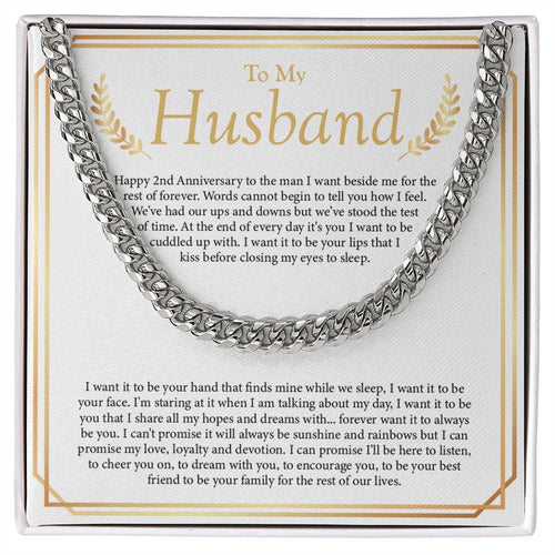 "Best Friend For The Rest Of Our Lives" Husband 2nd Wedding Anniversary Necklace Gift From Wife Cuban Link Chain Jewelry Box