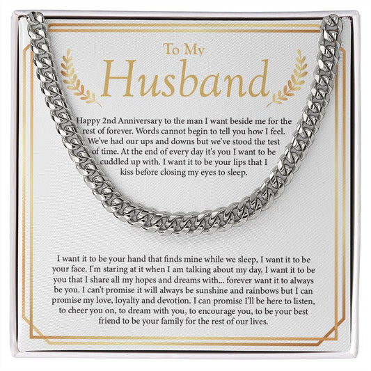 "Best Friend For The Rest Of Our Lives" Husband 2nd Wedding Anniversary Necklace Gift From Wife Cuban Link Chain Jewelry Box