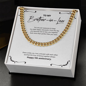 "Become One To Two" Brother In Law 5th Wedding Anniversary Necklace Gift From Sister-In-Law Brother-In-Law Cuban Link Chain Jewelry Box