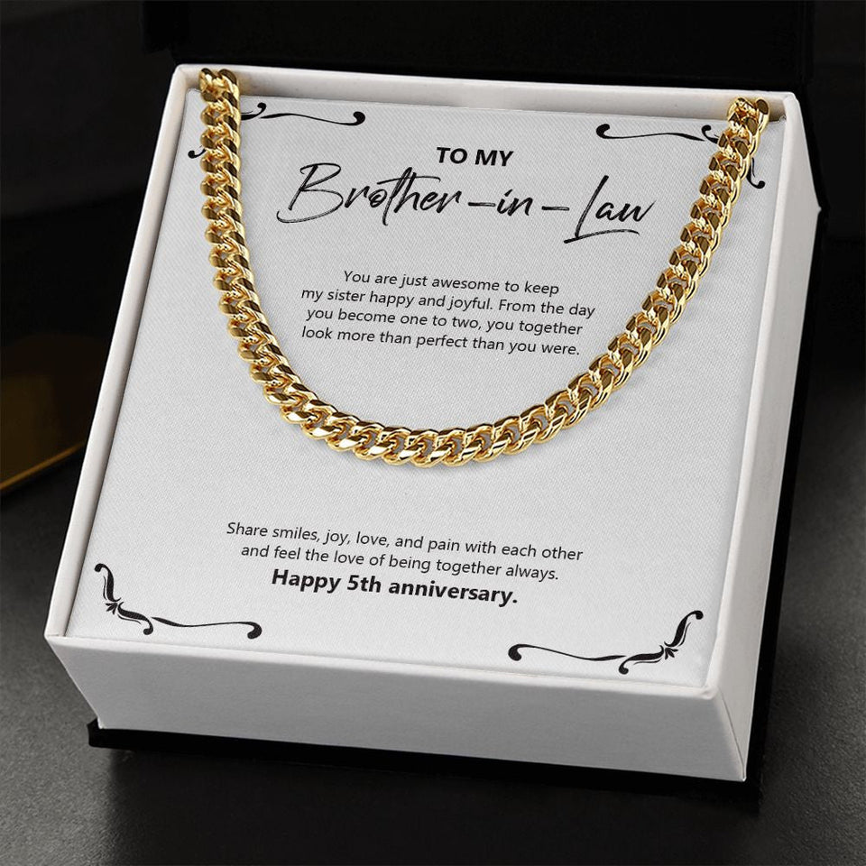 "Become One To Two" Brother In Law 5th Wedding Anniversary Necklace Gift From Sister-In-Law Brother-In-Law Cuban Link Chain Jewelry Box