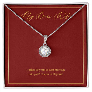"Marriage Into Gold" Wife Golden Wedding Anniversary Necklace Gift From Husband Eternal Hope Pendant Jewelry Box