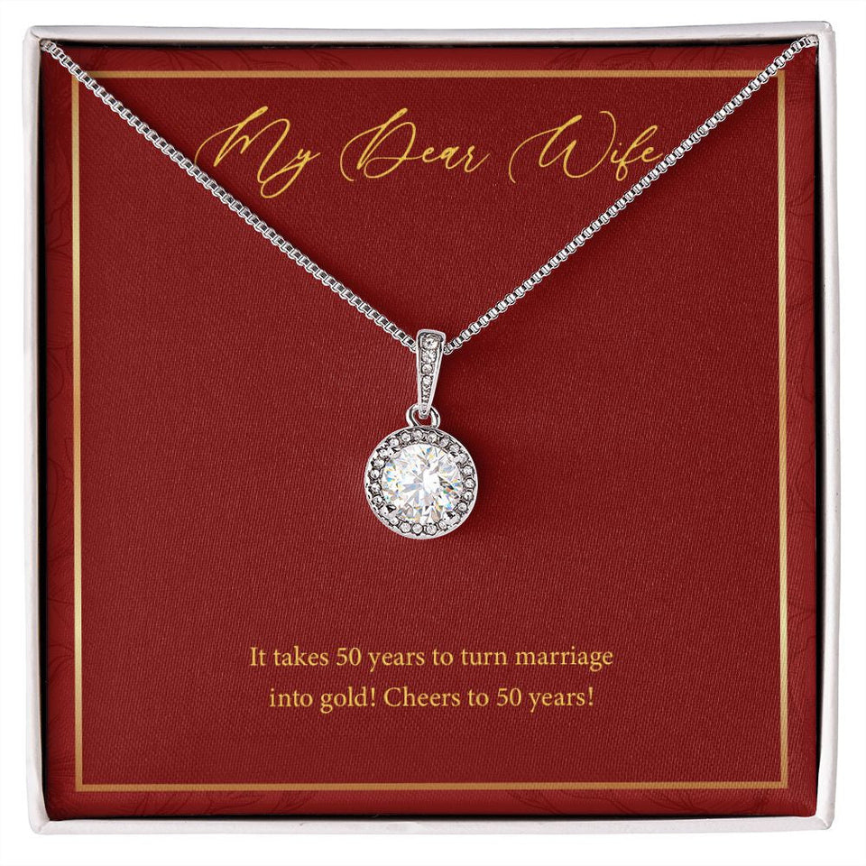 "Marriage Into Gold" Wife Golden Wedding Anniversary Necklace Gift From Husband Eternal Hope Pendant Jewelry Box