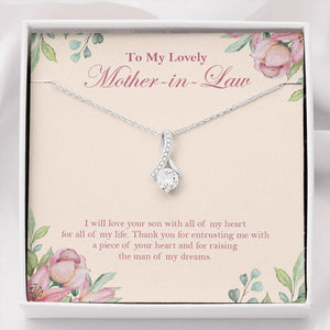 "Raised The Man Of My Dreams" Lovely Mother In Law Wedding Necklace Gift From Bride Daughter-In-Law Alluring Beauty Pendant Jewelry Box