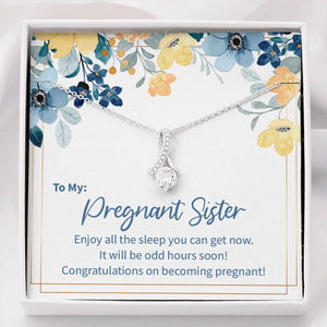 "The Odd Hours" Pregnant Sister Necklace Gift From Brother Sis Sibling Alluring Beauty Pendant Jewelry Box Baby Shower Gender Reveal Birth Announcement