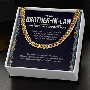 "Fifty Cherished Years" Brother In Law 30th Wedding Anniversary Necklace Gift From Sister-In-Law Brother-In-Law Cuban Link Chain Jewelry Box