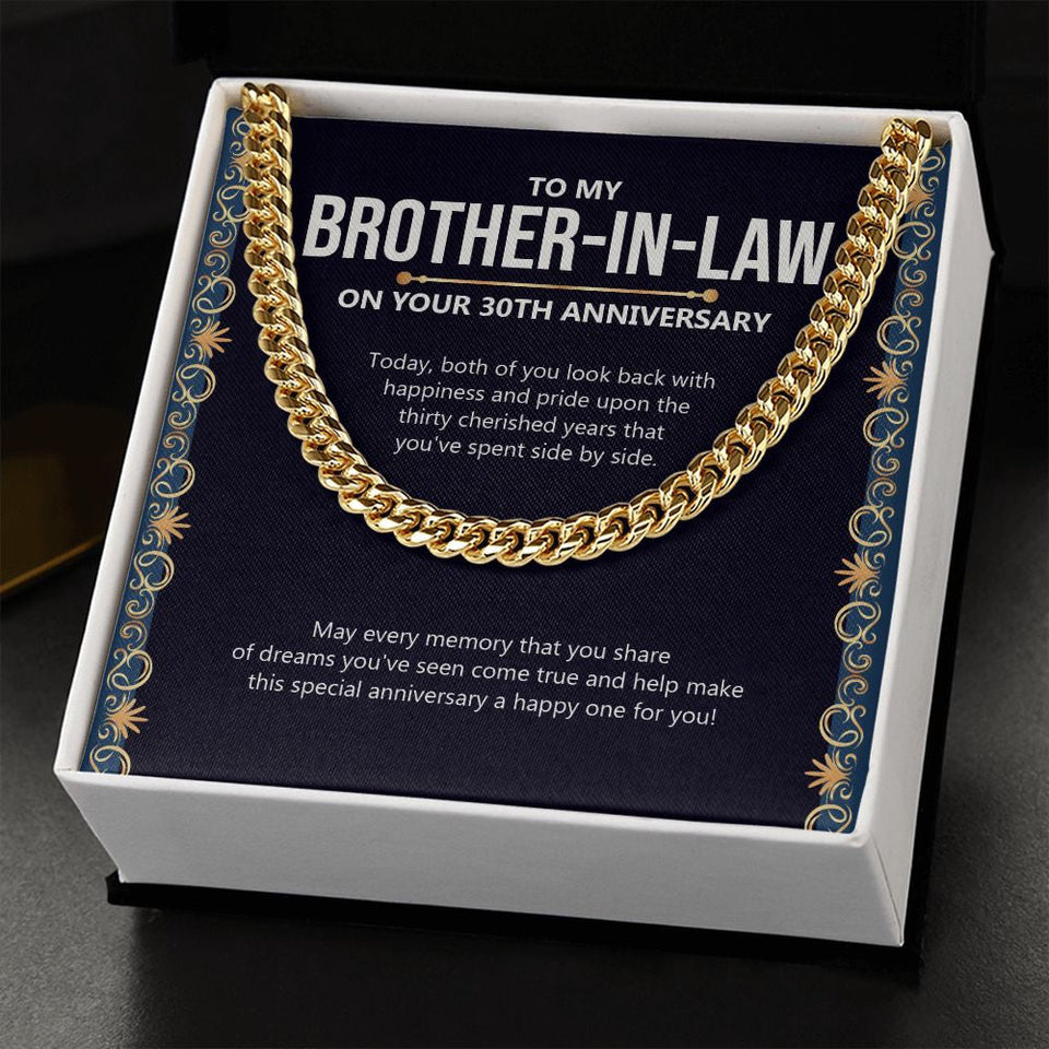 "Fifty Cherished Years" Brother In Law 30th Wedding Anniversary Necklace Gift From Sister-In-Law Brother-In-Law Cuban Link Chain Jewelry Box