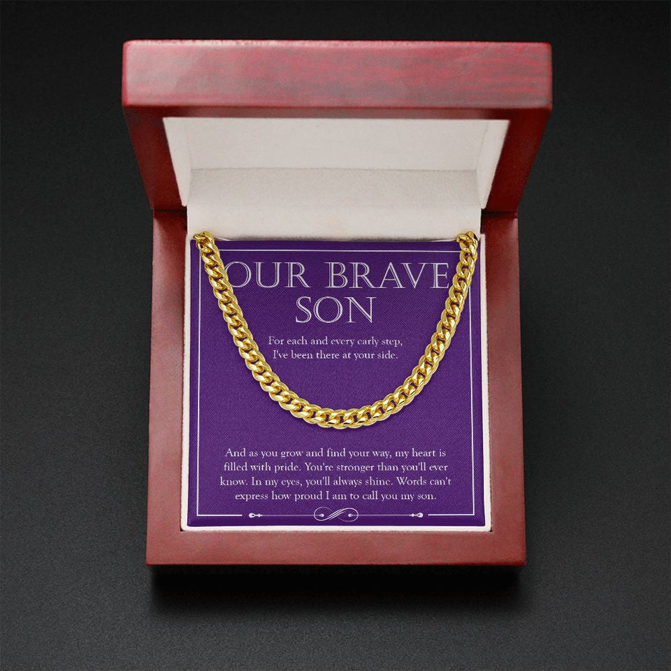 "Always Shine On My Eyes" Brave Son Necklace Gift From Mom Dad Cuban Link Chain Jewelry Box Christmas Birthday Graduation New Year