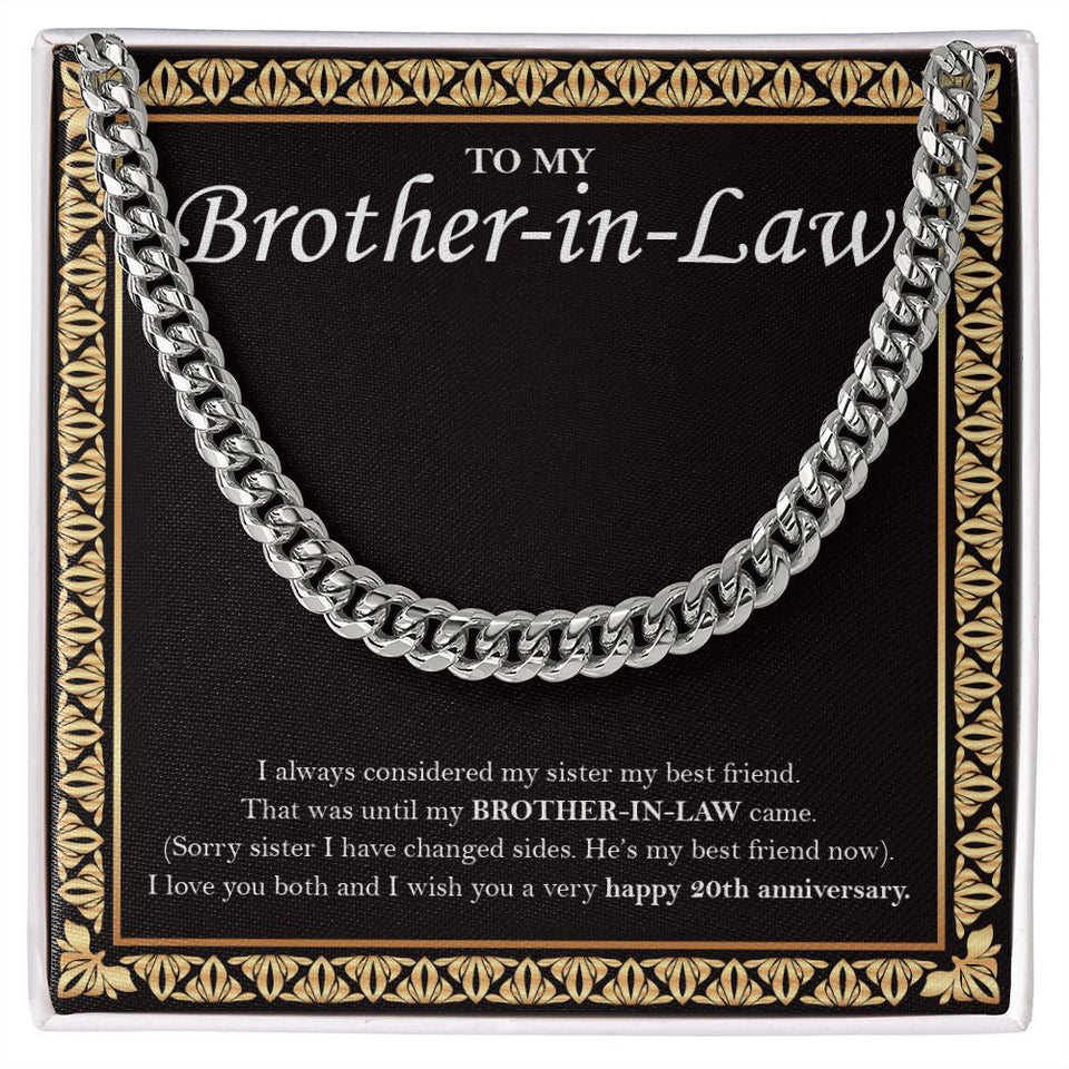 "My Sister My Bestfriend" Brother In Law 20th Wedding Anniversary Necklace Gift From Sister-In-Law Brother-In-Law Cuban Link Chain Jewelry Box