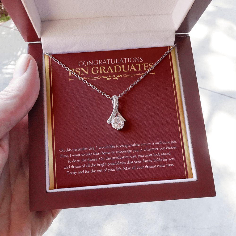 "Dreams Come True" BSN Graduation Necklace Gift From Mom Dad Teachers Bestfriend Family Alluring Beauty Pendant Jewelry Box