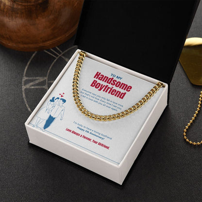 "Everyone Says" Handsome Boyfriend 5th Anniversary Necklace Gift From Girlfriend Cuban Link Chain Jewelry Box