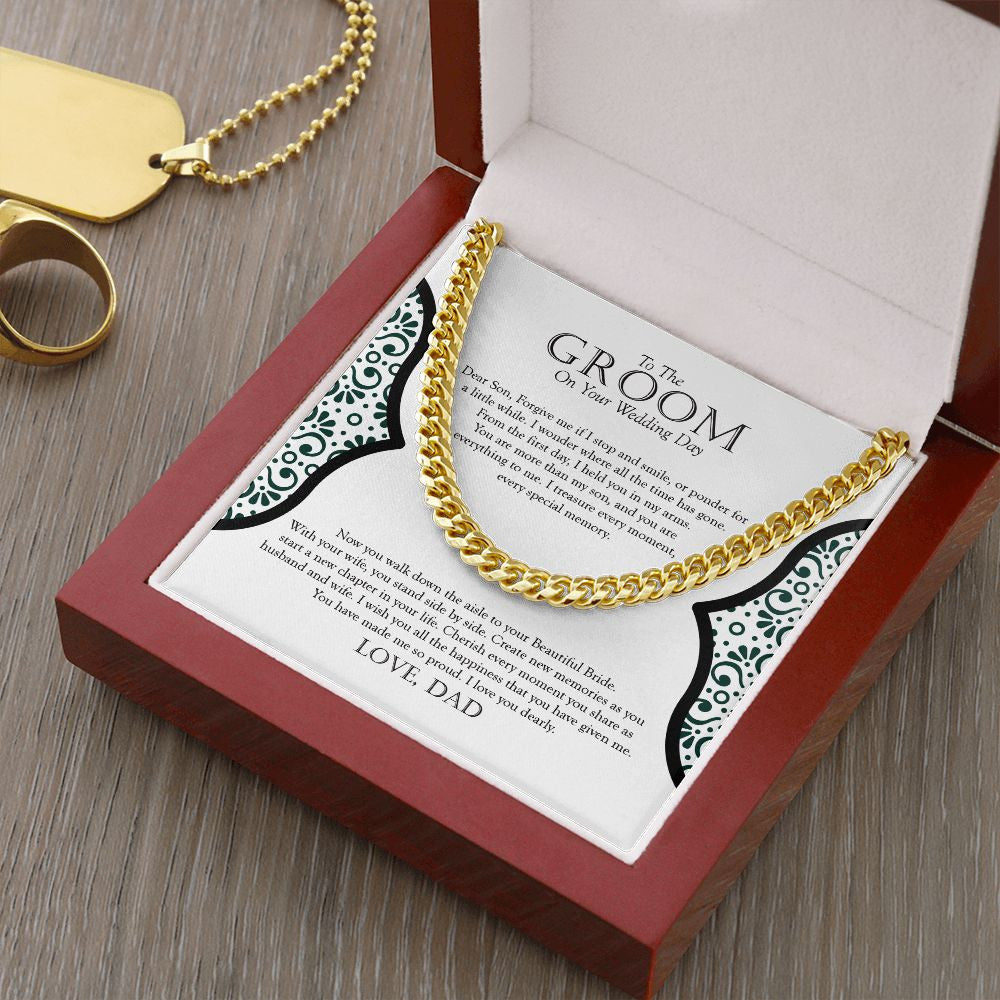"Time Has Gone" Son Wedding Day Necklace Gift From Dad Cuban Link Chain Jewelry Box