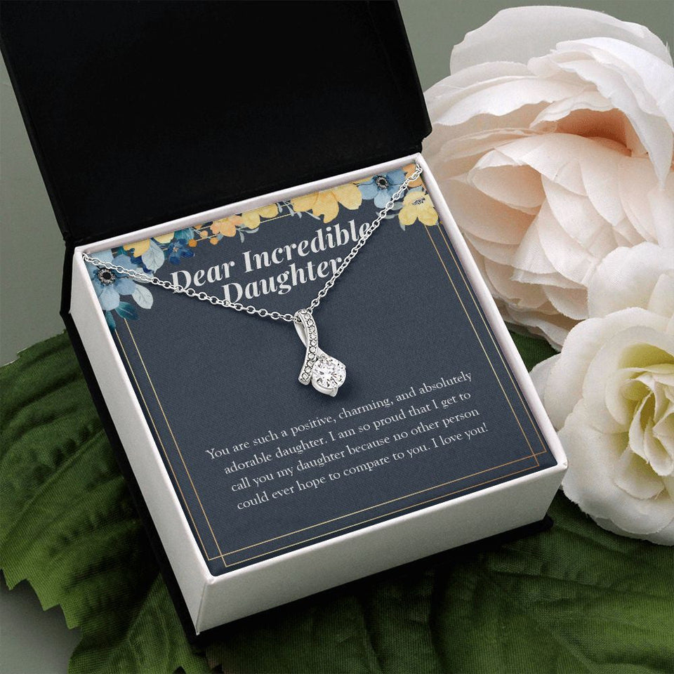 "Absolutely Adorable Person" Incredible Daughter Necklace Gift From Mom Dad Alluring Beauty Pendant Jewelry Box Birthday Graduation Christmas Valentines