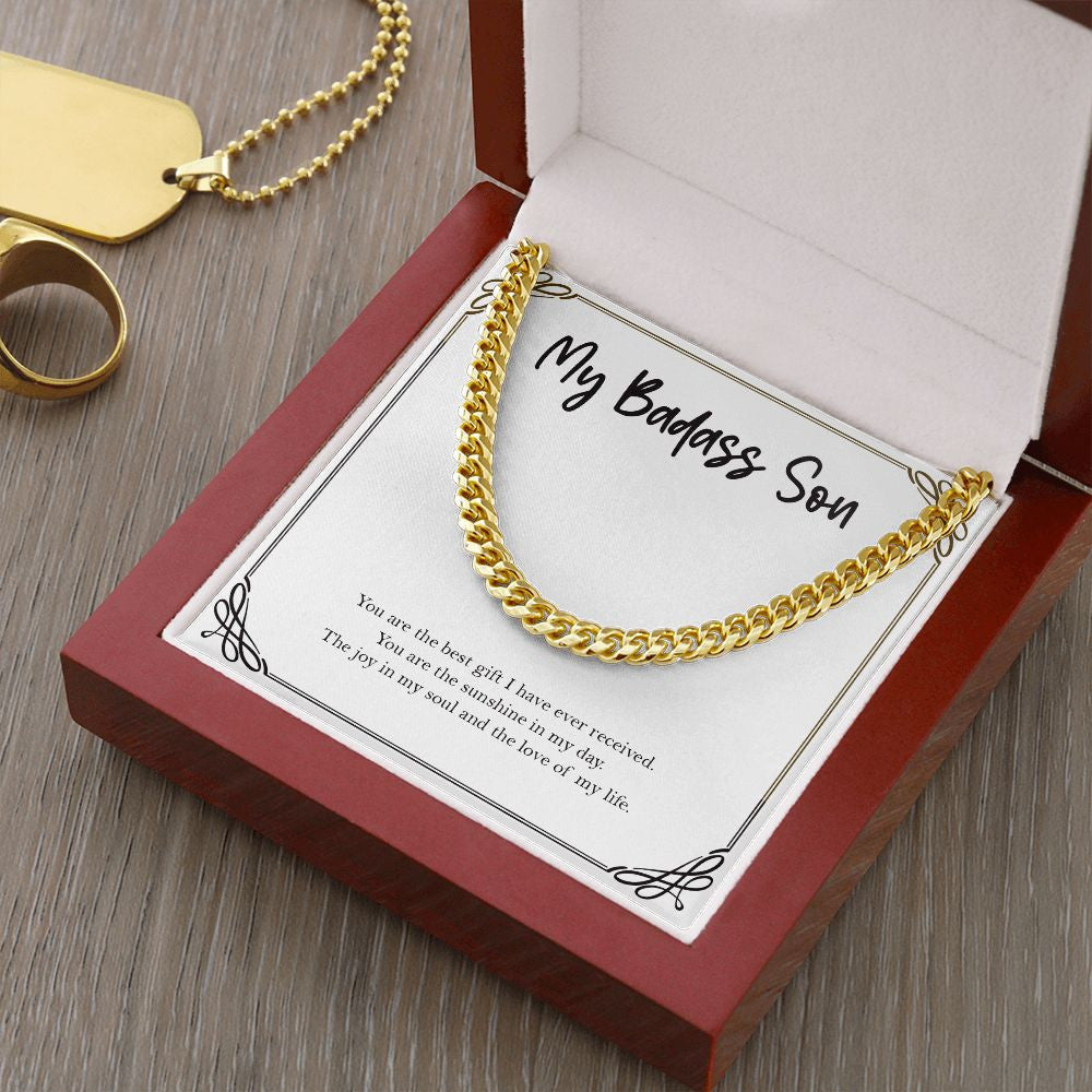 "The Sunshine In My Day" Badass Son Necklace Gift From Mom Dad Cuban Link Chain Birthday Graduation Christmas New Year