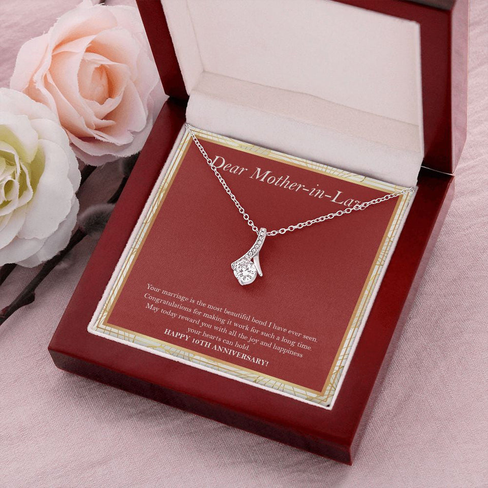 "Most Beautiful Bond" Dear Mother In Law 10th Wedding Anniversary Necklace Gift From Daughter-In-Law Son-In-Law Alluring Beauty Pendant Jewelry Box