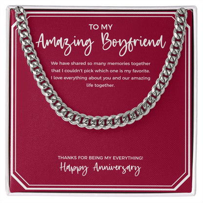 "Amazing Life Together" Amazing Boyfriend Anniversary Necklace Gift From Girlfriend Cuban Link Chain Jewelry Box