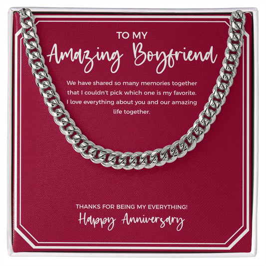 "Amazing Life Together" Amazing Boyfriend Anniversary Necklace Gift From Girlfriend Cuban Link Chain Jewelry Box