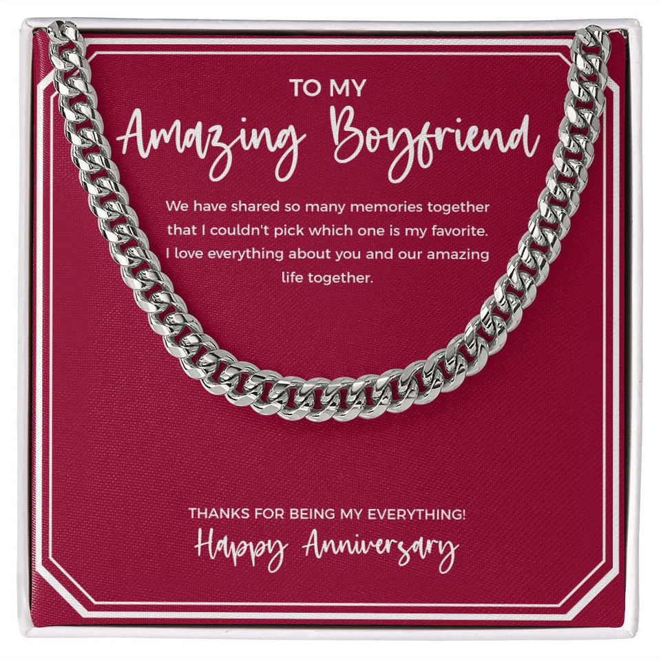 "Amazing Life Together" Amazing Boyfriend Anniversary Necklace Gift From Girlfriend Cuban Link Chain Jewelry Box