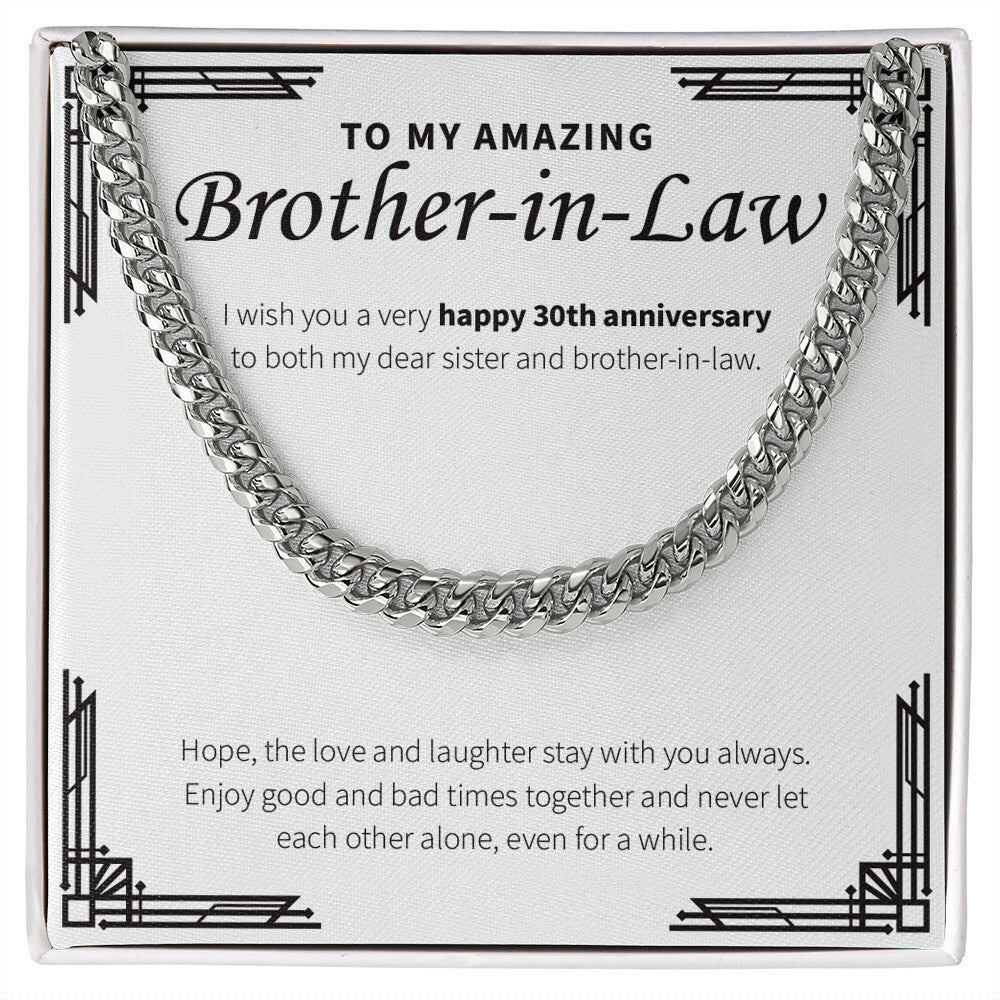 "Love And Laughter Stays With You" Amazing Brother In Law 30th Wedding Anniversary Necklace Gift From Sister-In-Law Brother-In-Law Cuban Link Chain Jewelry Box