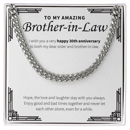 "Love And Laughter Stays With You" Amazing Brother In Law 30th Wedding Anniversary Necklace Gift From Sister-In-Law Brother-In-Law Cuban Link Chain Jewelry Box