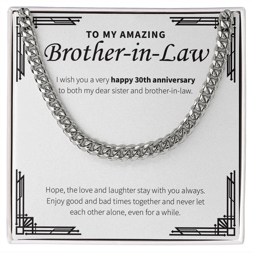 "Love And Laughter Stays With You" Amazing Brother In Law 30th Wedding Anniversary Necklace Gift From Sister-In-Law Brother-In-Law Cuban Link Chain Jewelry Box